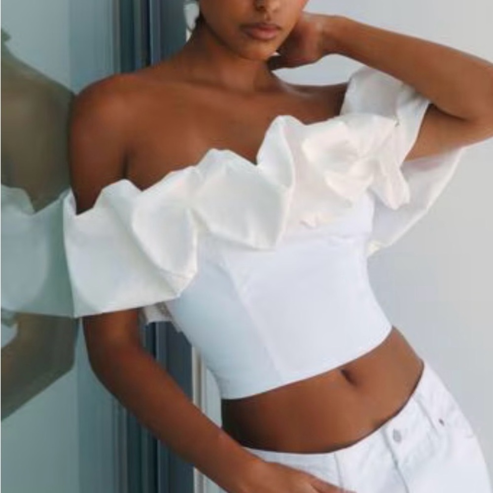 Cream Ruffled Off-Shoulder Top